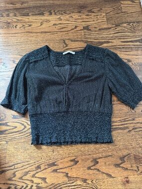 Abercrombie & Fitch Black Dot-Print V-Neck Smocked Crop Top